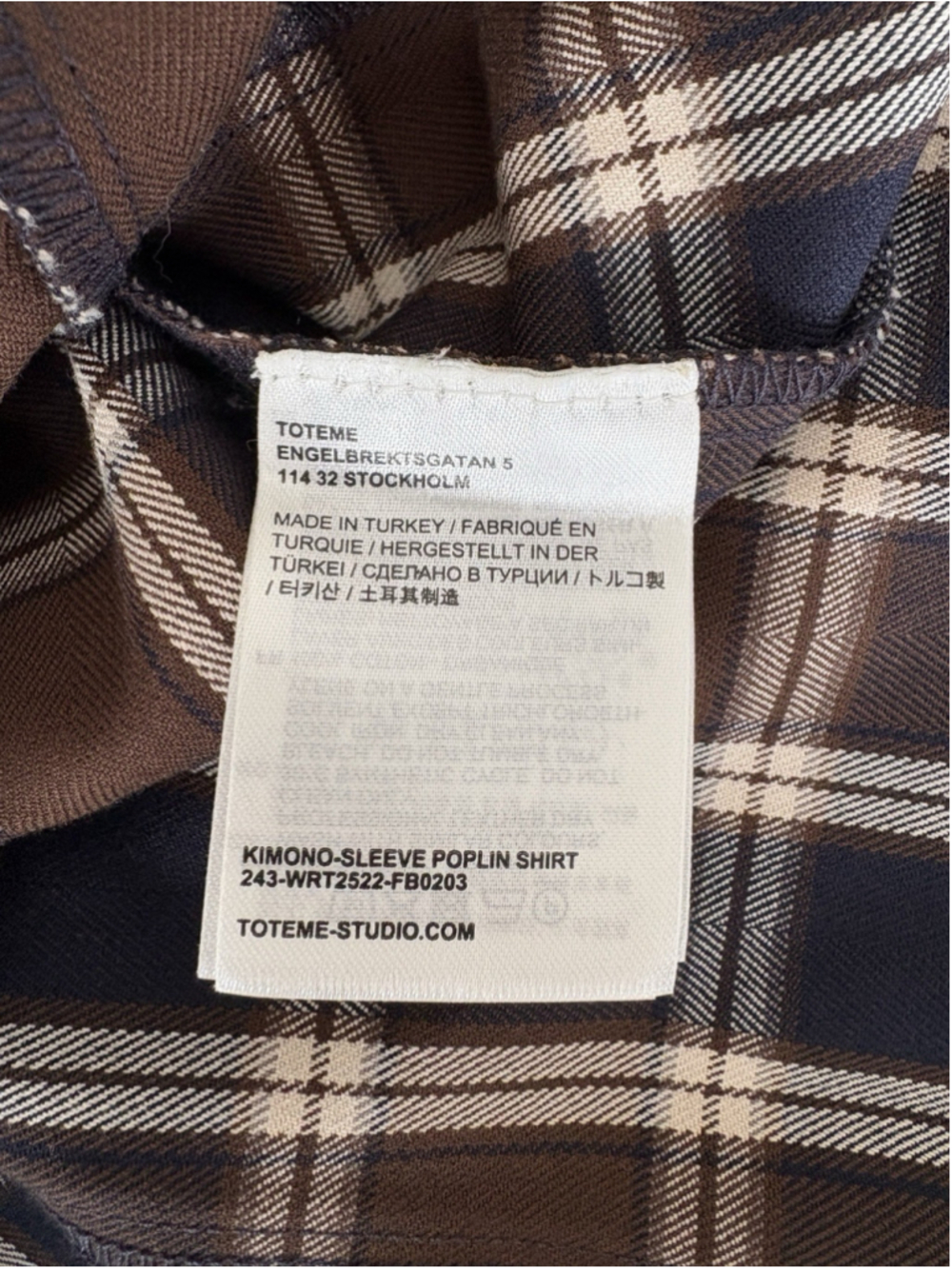 TOTEME Kimono Sleeve Poplin Shirt Tailored Plaid Brown Navy Check EU 42 NWOT - Picture 12 of 13